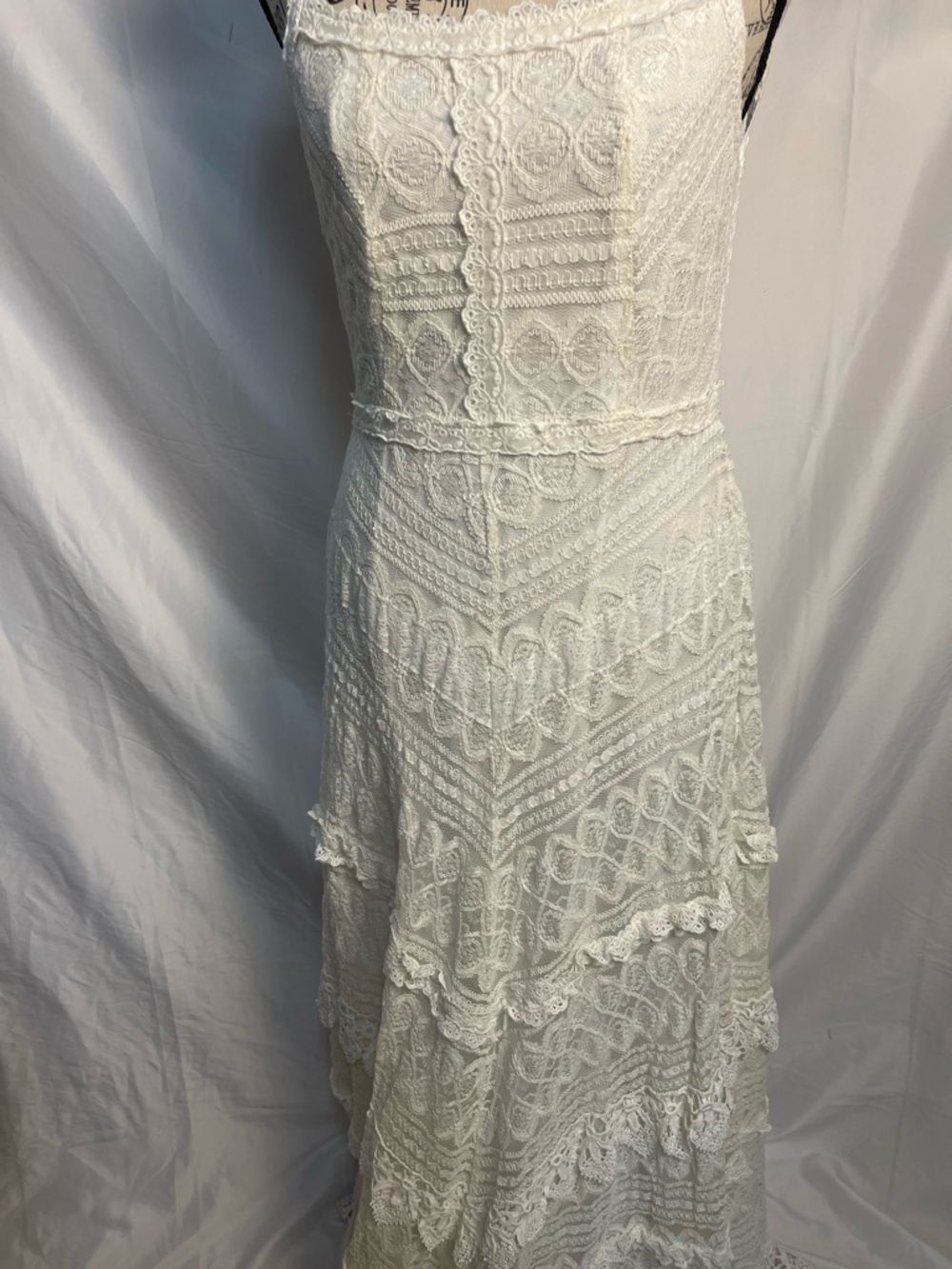 L’ATISTE White Lace Boho Midi Dress Open Back Cottagecore Size L
